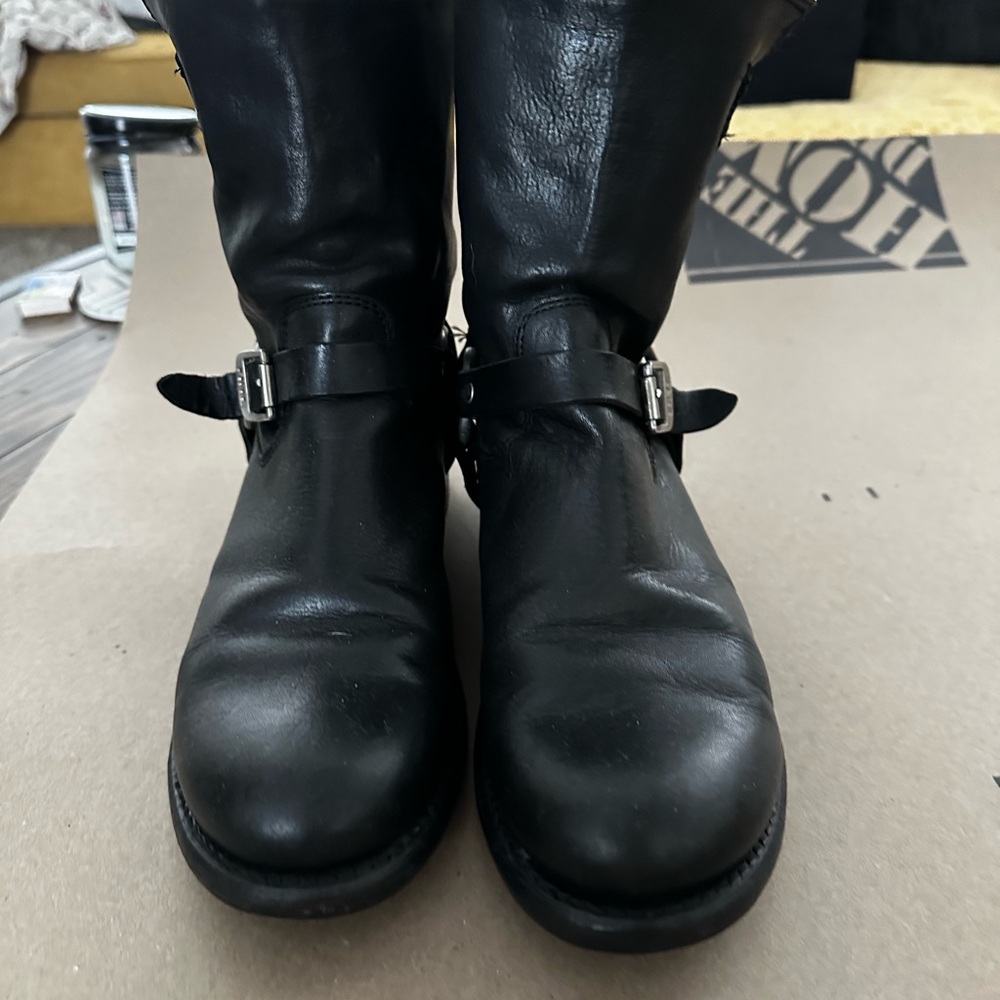 Frye Black Leather Combat Boots